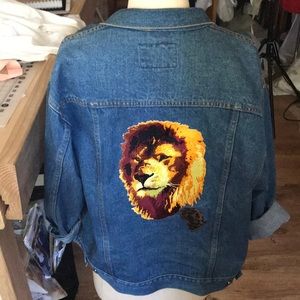 Customized patch denim jacket size 16.